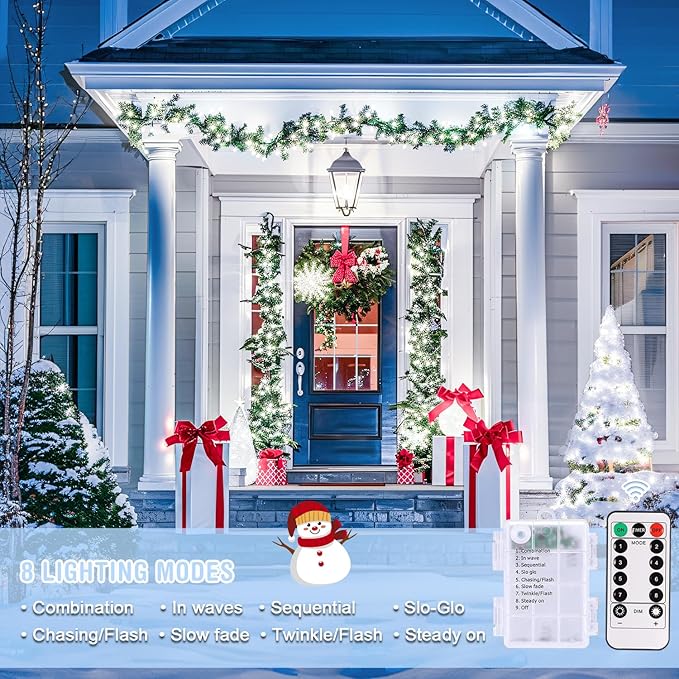 JMEXSUSS 2 Pack White Battery Operated Christmas String Lights, Each 33ft 100 LED Wedding Lights Outdoor Indoor, with 8 Modes Remote Waterproof