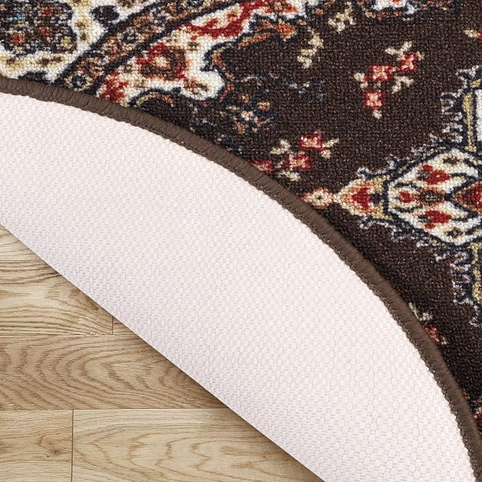 Antep Rugs Alfombras Oriental Traditional 2x5 Non-Skid (Non-Slip) Low Profile Pile Rubber Backing Kitchen Area Rugs (Brown, 2' x 5' Oval)