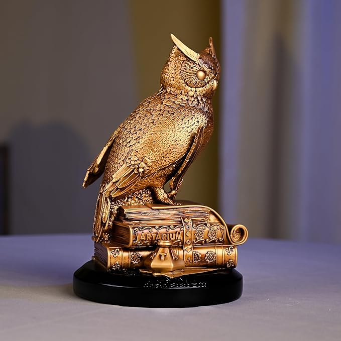 Owl Statue for Home Decor Indoor Idol for Desk Tabletop Collectible Figurines Horned Owl of Wisdom Decorative Statue for Money Wisdom, Handmade Sculpture