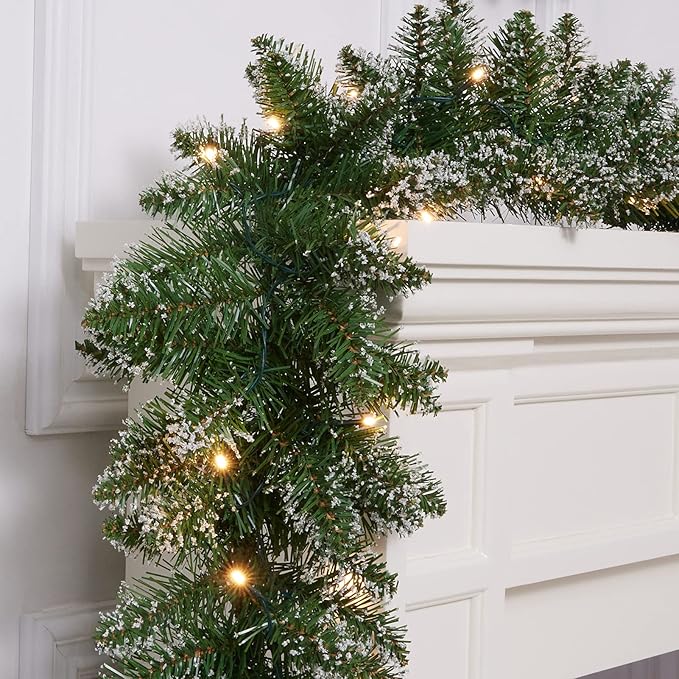 WBHome 2 PCS Pre-lit 9 Feet/106 Inch Christmas Garland with 50 LED Lights Holiday Decorations, Battery Operated (Batteries NOT Included)