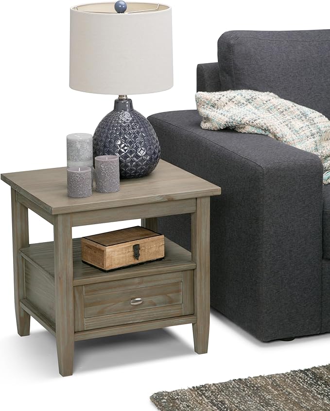 SIMPLIHOME Warm Shaker SOLID WOOD 20 inch Wide Rectangle Transitional End Side Table in Distressed Grey for the Living Room and Bedroom
