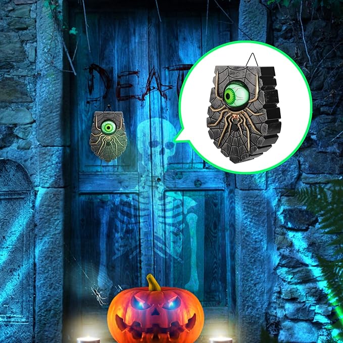 Halloween Doorbell, Animated Eyeball Halloween Decor with Spooky Sounds, Trick or Treat Event for Kids, Haunted House Party Prop Decoration (Silver)