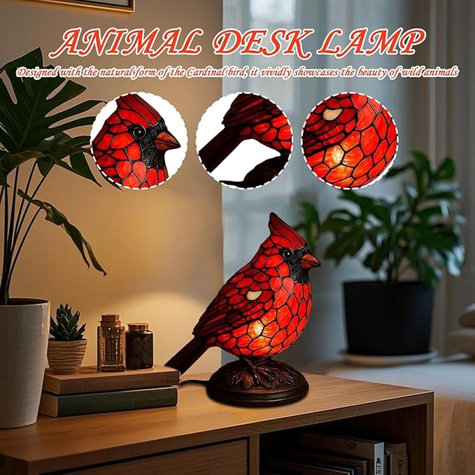 Sheremart Cardinal Lamp, Fanyil Cardinal Lamp, Resin Cardinalis Night Light, Red Bird Desktop Ornament, Christmas Art Decor Light, for Bedside Livingroom Bedroom Home Decoration (1*PCS)