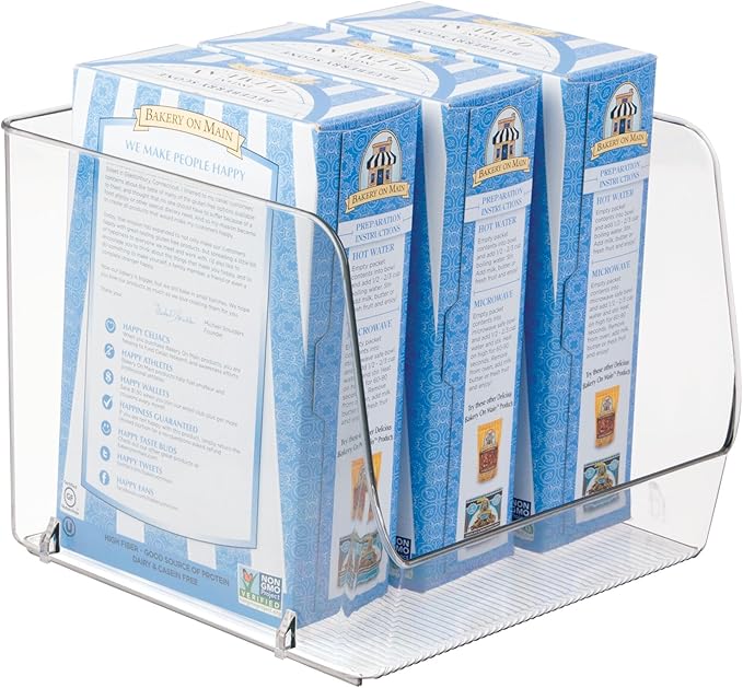 iDesign Linus Stacking Organizer Bins for Kitchen, Pantry, Office, Bathroom, Extra Large-Clear