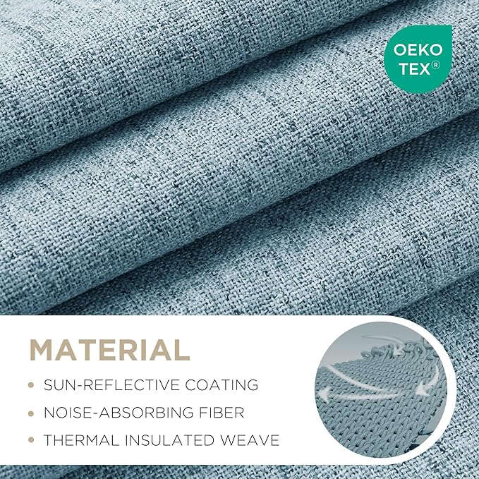 Joydeco Blackout Curtains for Bedroom - 90 Inch Long 100% Light Blocking 2 Panels Sky Blue Drapes, Thermal Insulated Room Darkening Curtains, Linen Textured for Living Room, Rod Pocket & Back Tabs
