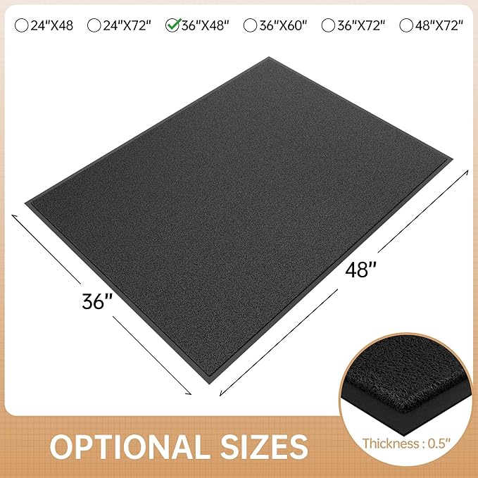 Sturdy Front Door Mat, 36" x 48" Heavy Duty Outdoor Indoor Mats to Trap Dirt and Moisture, Non-Slip Waterproof Doormat Inside Entrance, Washable Welcome Mats for Home Entryway(Black)