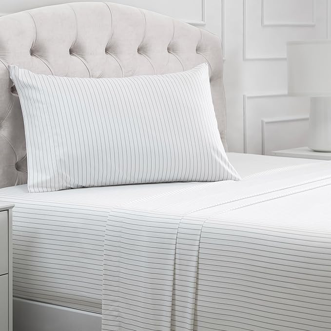 Mellanni Twin XL Sheets Set - 3 PC Iconic Collection Bedding - Hotel Luxury, Extra Soft, Cooling Bed Sheets - Wrinkle, Fade, Stain Resistant (Twin Extra Long, Pin Stripe Gray)