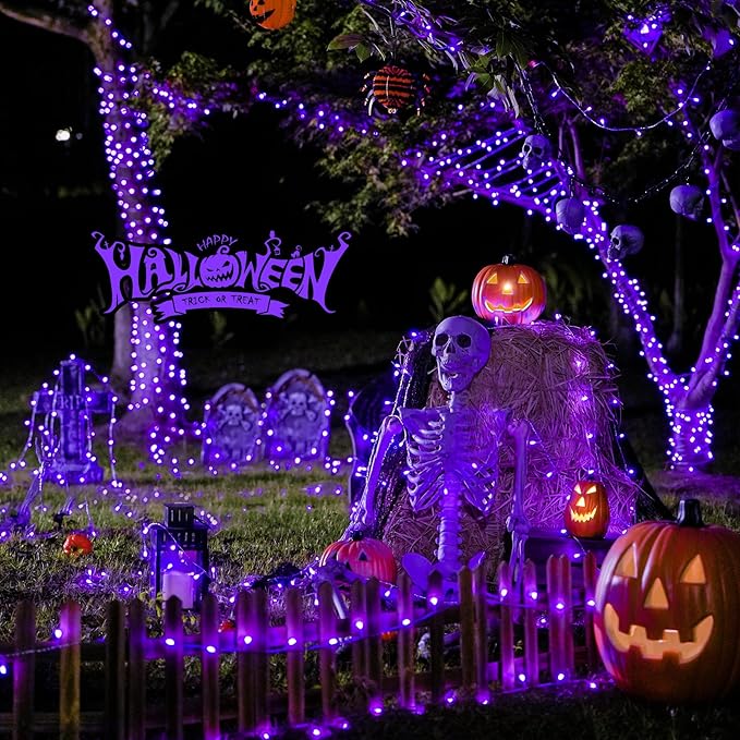 JMEXSUSS 163 FT 500 LED Purple Halloween Lights, 8 Modes Purple Light Indoor Outdoor Waterproof, Remote Control Christmas String Lights Plug-in for Halloween Roof Bedroom Party Tree