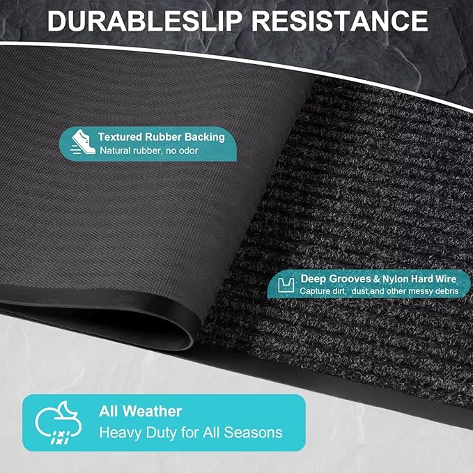 Commercial Front Door Mat 48" x 72" Custom Sizes,Heavy Duty Waterproof All Weather Doormat for Entrance, Rubber Backing Low Profile Indoor Outdoor Mats,Brush Floor Mats for High Traffic Area
