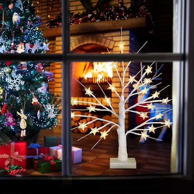 Retisee Star Tree LED Light with 24 Warm White LED Timer USB Battery Operated Christmas Star Lights Indoor Outdoor for Home Table Party Decor