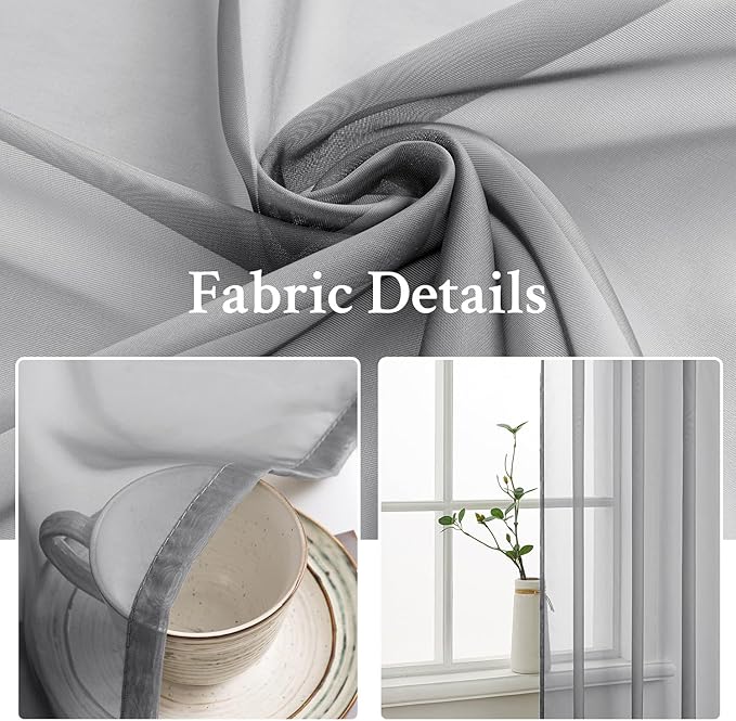 MIULEE Charcoal Grey Sheer Curtains 84 Inches Long 2 Panels, Light Filtering Voile Drapes with Rod Pocket for Bedroom and Living Room Windows