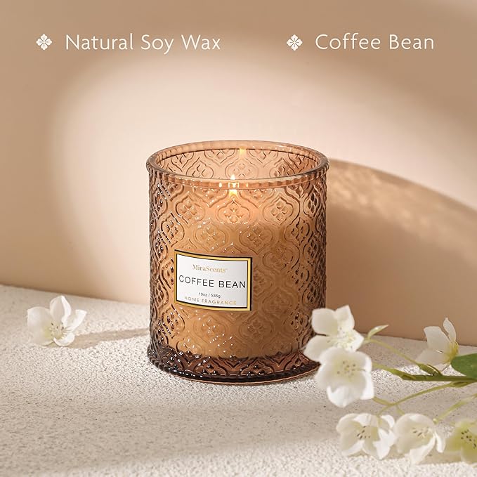Coffee Bean Scented Candles, Large Natural Soy Candle, 88 Hours Burning Time, Decorative Candles in Glass, Mothers Day Candle Gifts for Women, 19oz