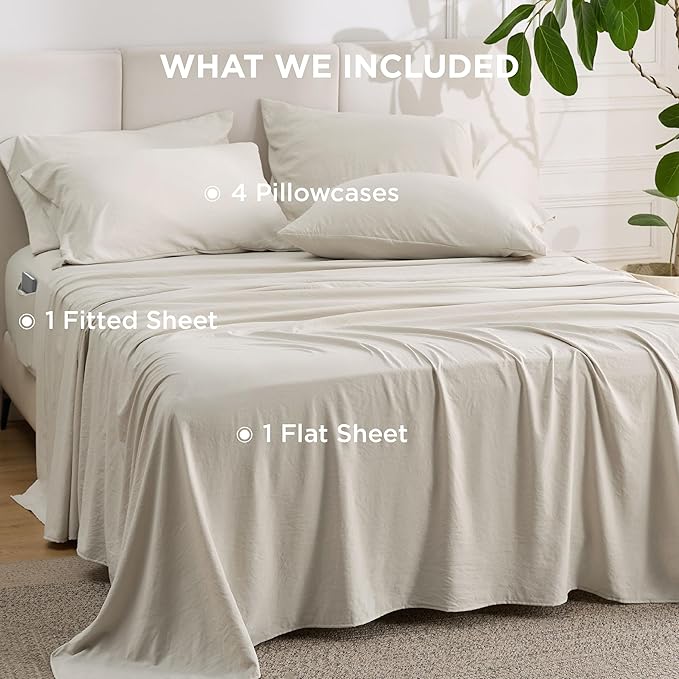 Bedsure Deep Pocket King Sheet Set - 6 Piece, Prewashed Ultra-Soft King Size Sheets Set, Fits Mattresses Up to 18 Inches Thick, Breathable & Secure Fit, Hotel Luxury Bedding, Linen