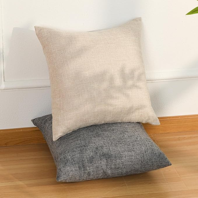 JIUZHEN Beige 20x20 Inch Faux Linen Pillow Covers Set of 2, Neutral Farmhouse Cushion Covers for Sofa Bed, Washed Textured Zippered Pillowcase