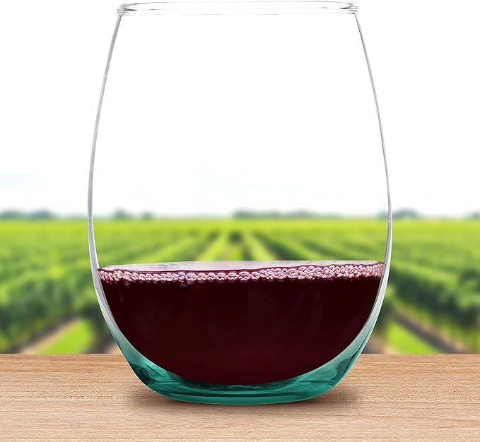 DISCOUNT PROMOS Stemless Wine Glass 9 oz. Set of 10, Bulk Pack - Great for Wedding Favors, Bachelorette Party and More - Green Bottom Color