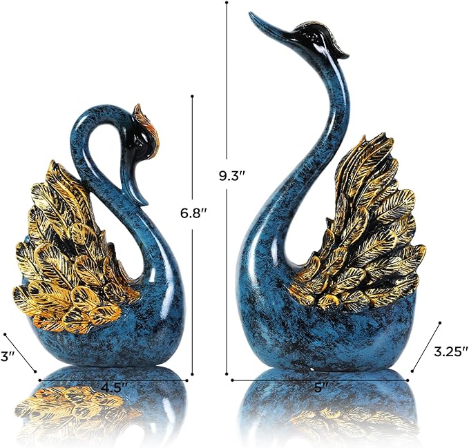 2pcs Swan Statues Couple's Home Decorations for Living Room Decor and Accessories, Sculptures Home Decor for Coffee Table, Book Shelf Decor Accents (Blue)