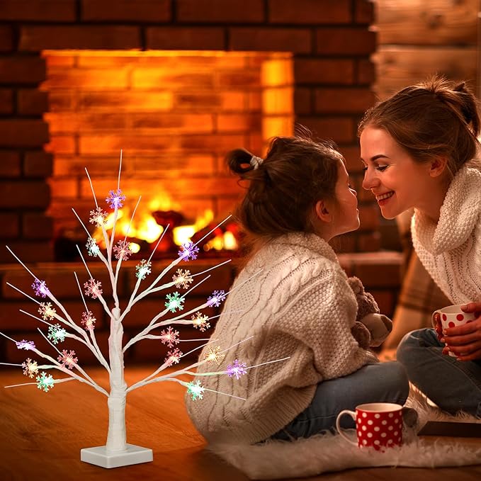 Retisee Multi Colored Snowflake Tree LED Light with 24 LED Snowflake Lights Timer USB Battery Operated Christmas Indoor Outdoor for Home Table Party Decor