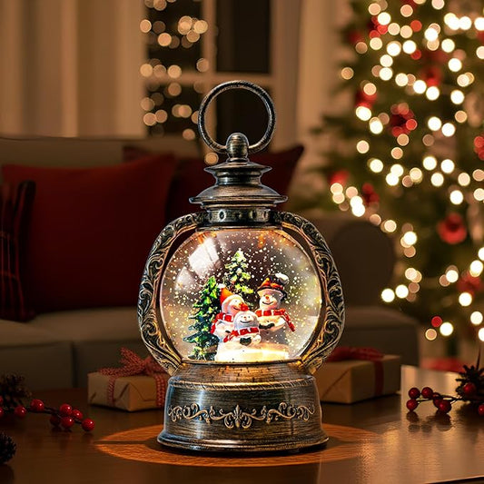 9.4" Christmas Snow Globe Water Lantern with Snowman Choir Scene Battery Operated or USB Powered Musical Lighted Holiday Decoration for Tabletop Display for Family and Friends