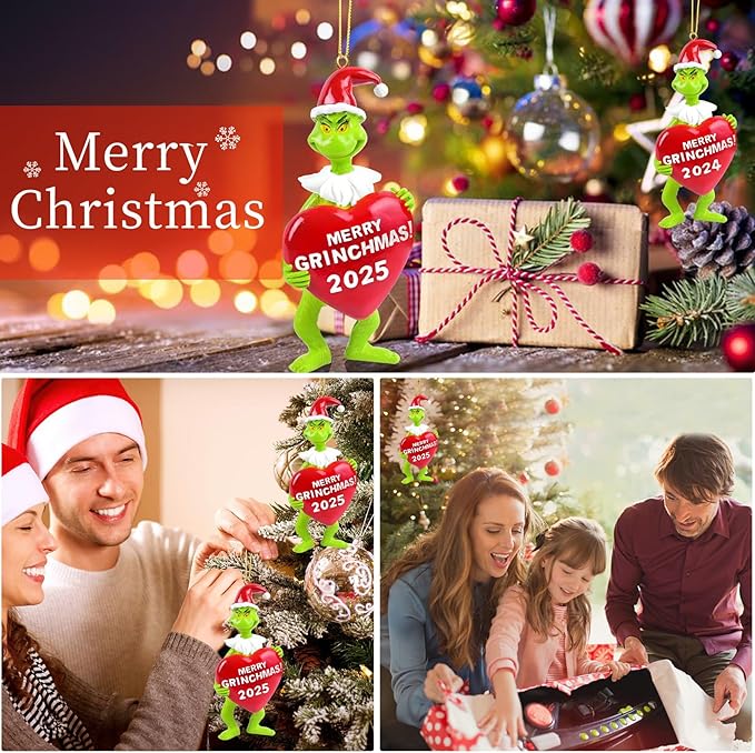 2025 Christmas Ornaments, 3D Christmas Hanging Ornament, Funny Christmas Tree Decorations, Hanging Accessories Outdoor Indoor Decor, Gift for Friends Families Neighbors (Green)