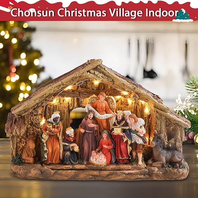 Nativity Sets 7 Inch Christmas Village Nativity Scene Indoor Manger Scene Christmas Village Xmas Tabletop Decorations Holiday Displays
