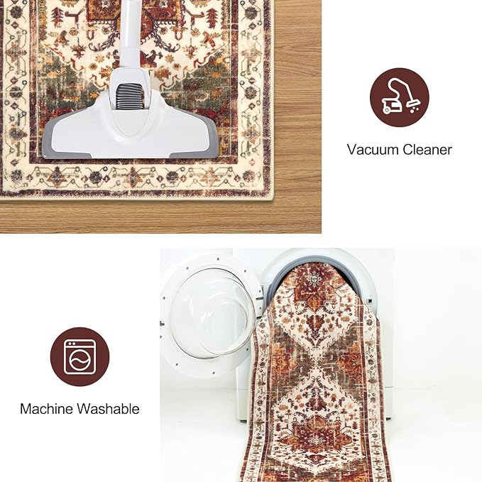 Yamaziot Boho Washable Kitchen Rugs Sets of 3, Non Slip Kitchen Mats for Floor with Rubber Backing, Waterproof & Stain Resistant Thick Carpet Runner Throw Rug for Kitchen, Laundry Room, Hallway