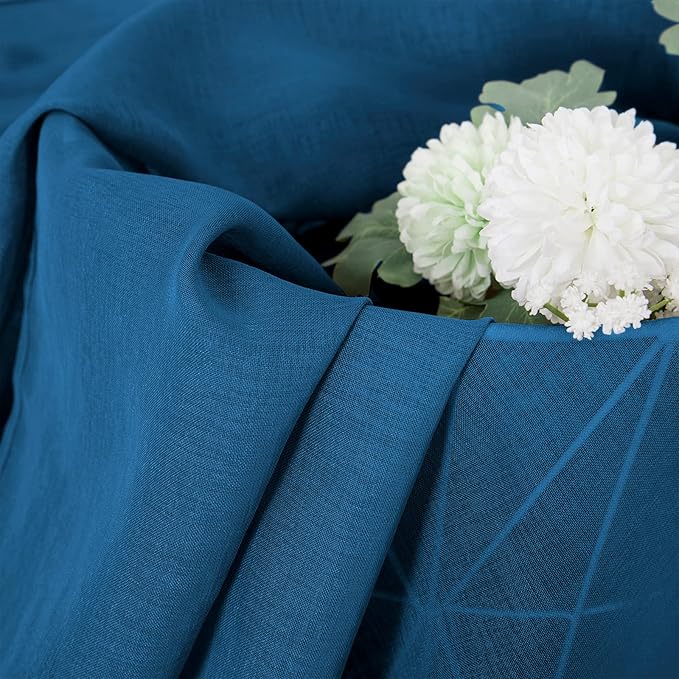 Tollpiz Sheer Curtains Linen Textured Bedroom Curtain Sheers Light Filtering Rod Pocket Voile Curtains for Living Room, 54 x 84 inches Long, Classic Blue, Set of 2 Panels