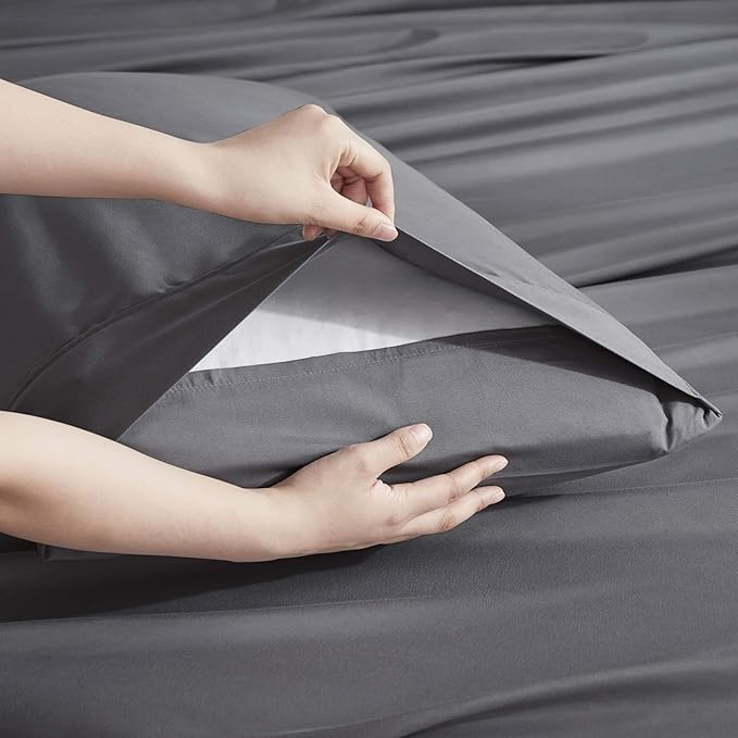 Nestl Extra Deep Full Sheet Set - 6 Piece Breathable & Cooling Sheets - Hotel Luxury Bedding Set w/18-24 Inch Deep Pockets - Easy & Secure Fit - Super Soft, Wrinkle Free & Comfy - Dark Gray
