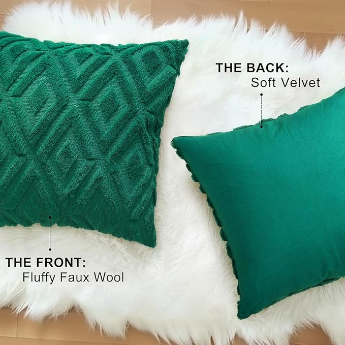 decorUhome Christmas Couch Throw Pillow Covers 26x26 Set of 2, Decorative Soft Plush Faux Wool Neutral Accent Pillow Covers for Bed Sofa Living Room, Green