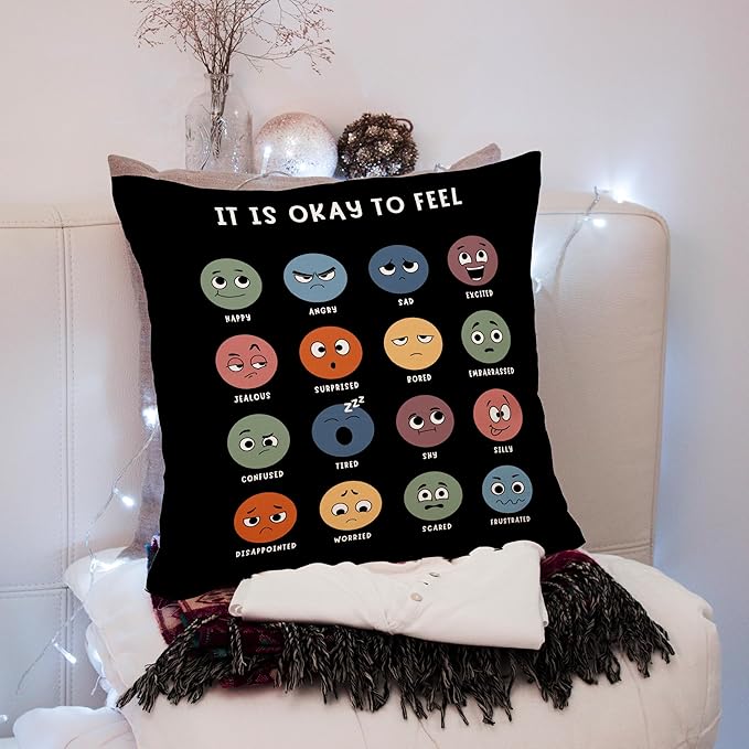 Nogrit Calming Corner Counseling Office Must Haves Throw Pillow Cover, Mental Health Pillowcase Decor for Mental Health Counselor Gifts, Calming Corner Pillow Covers 20x20 Black