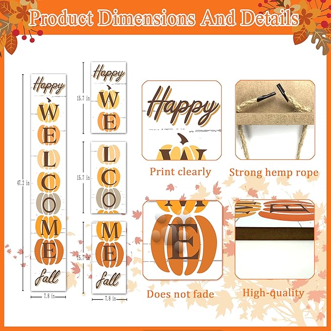 Fall Wooden Porch Sign 47" Autumn Pumpkin Front Door Welcome Sign Vertical Standing Sign For Garden Home Yard Farmhouse Thanksgiving Decor
