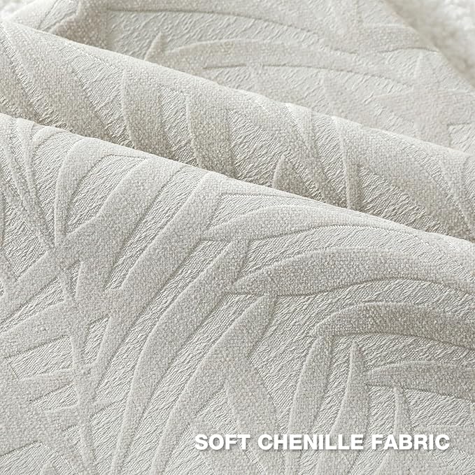 FUTEI Beige Decorative Throw Pillow Covers 26x26 Inch Set of 2,Soft Chenille Phoenix Tail Leaf Textured Euro Pillow Shams,Modern Home Decor for Couch Bed Living Room