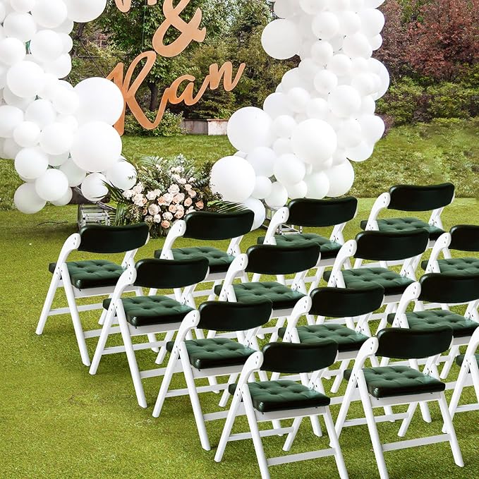 Padded Folding Chairs with Cushion, Stackable Wooden Foldable Chair Set of 2, Padded Folding Chairs with Cushion for Guests Kitchen, Office, Wedding, Picnic, Party Chair (White Green)