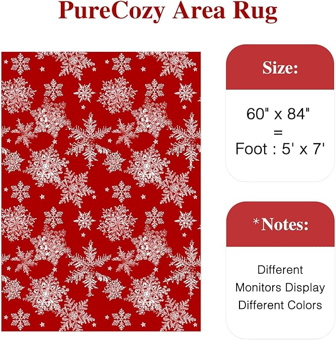 Red Area Rug 5x7 Christmas Living Room Carpet Snowflake Washable Kitchen Mat Xmas Holiday Decor Non Slip Entryway Carpet Indoor Accent Rug Decorative for Dining Room Bathroom