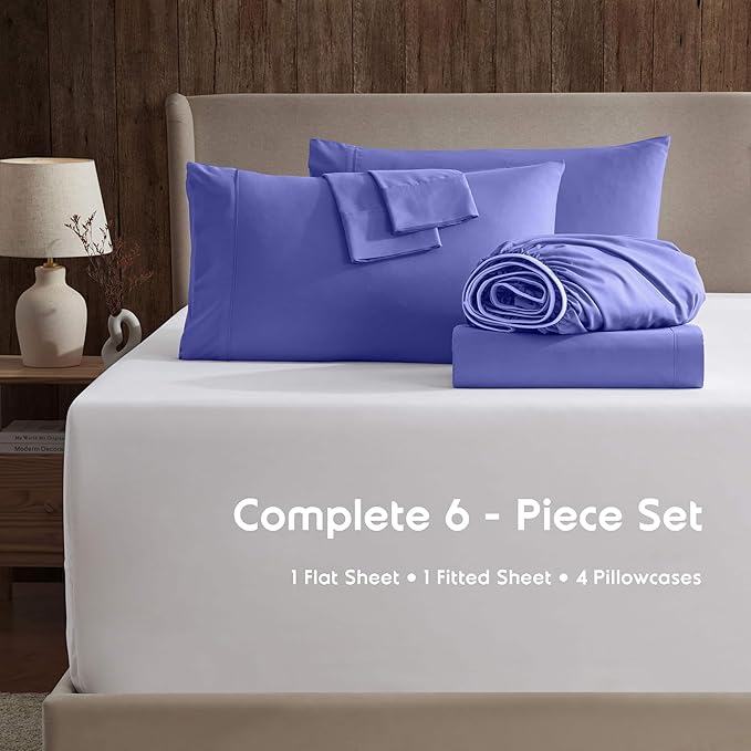 Nestl Extra Deep Queen Sheet Set - 6 Piece Breathable & Cooling Sheets - Hotel Luxury Bedding Set w/18-24 Inch Deep Pockets - Easy & Secure Fit - Super Soft, Wrinkle Free & Comfy - Royal Blue