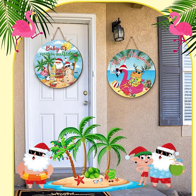 Blosssound 3 Pcs Door Decorations Front Hanging Door Sign Hanging Ornament Wooden Wall Sign Hanger for Celebrations Farmhouse Home Living Room Party Supplies(Tropical)