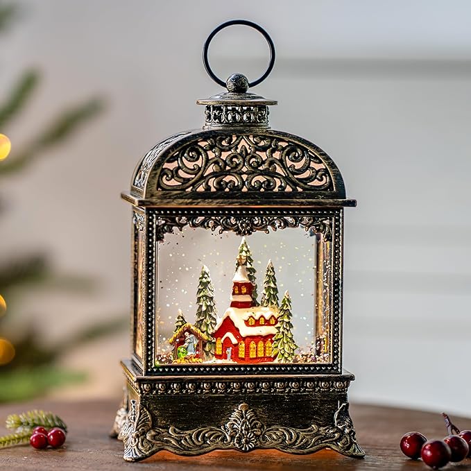 10.2" Christmas Snow Globe Water Lantern with Horse Drawn Carriage Christmas Scene Battery Operated or USB Powered Musical Lighted Holiday Decoration for Tabletop Display for Family