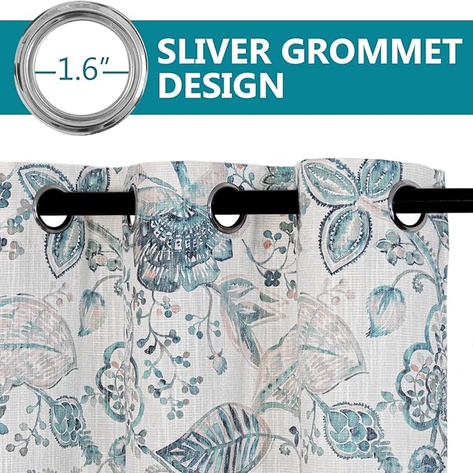 MYSKY HOME Floral Curtains Cotton Curtains 84 Inch Length Semi Sheer Curtains Light Filtering Curtains for Living Room Bedroom Floral Printing Window Treatment Grommet 2 Panels,Green