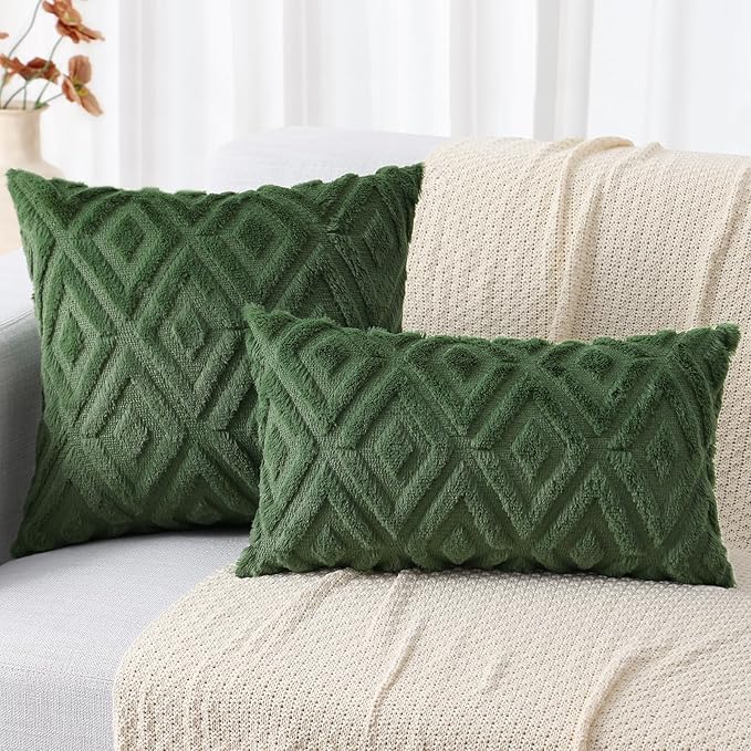 decorUhome Christmas Couch Throw Pillow Covers 18x18 Set of 2, Decorative Soft Plush Faux Wool Neutral Accent Pillow Covers for Bed Sofa Living Room, Forest Elf