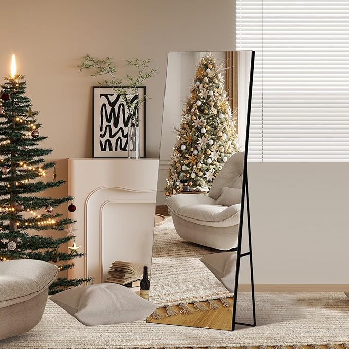 Kosmonia 56x18 Frameless Full Length Silver Coating Mirror w/Distortion Free, HD Reflection &Anti Desilvering, Tempered Glass & Shatter Proof Film Doubling Safety, Easy Setup w/Stand, Wall/Standing