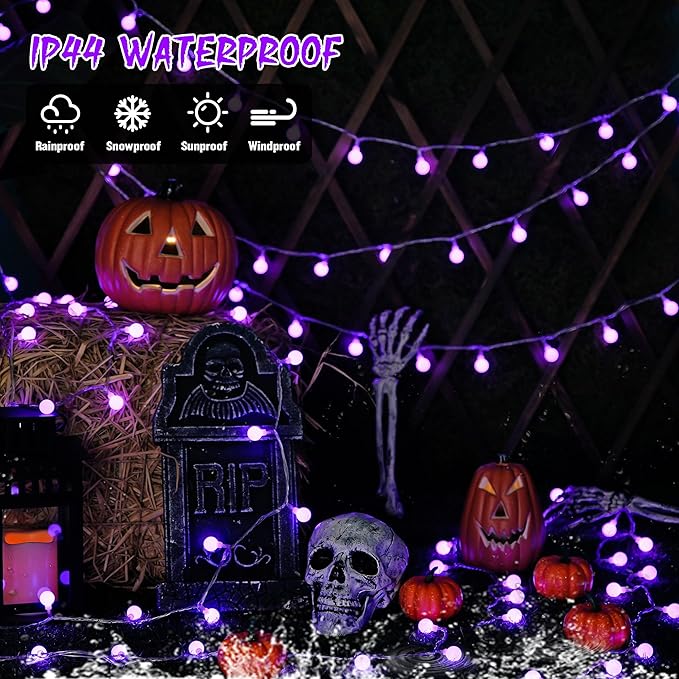 JMEXSUSS Purple Halloween Lights Indoor, Connectable 100 LED Globe String Lights Plug in with Remote, 33ft 8 Modes Purple String Lights Outdoor for Bedroom Room Party Halloween Decor