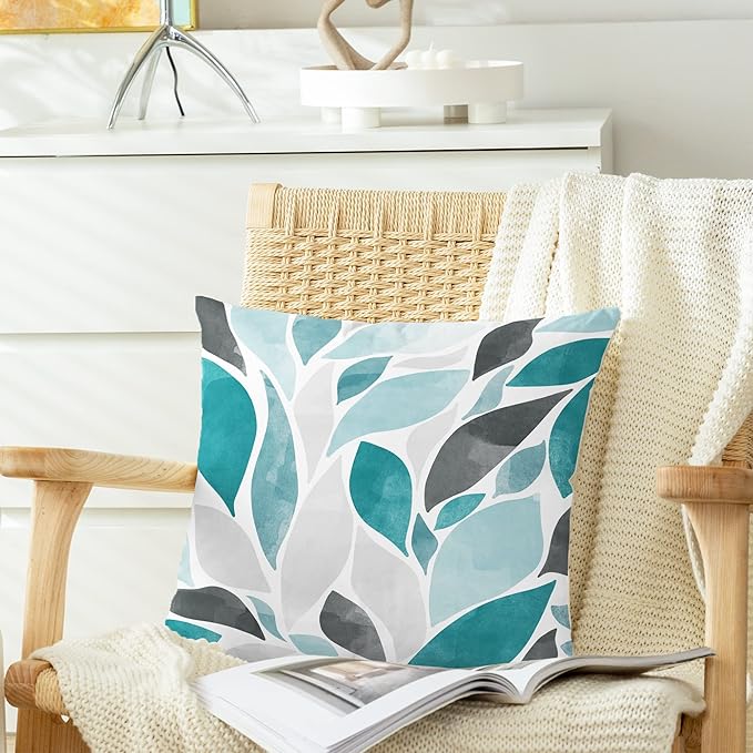 CaliTime Throw Pillow Cases Pack of 2 Cozy Fleece Falling Dahlia Floral Flowers Petals Decorative Cushion Covers for Couch Bed Sofa Farmhouse Decoration 16 X 16 Inches Teal Green Grey