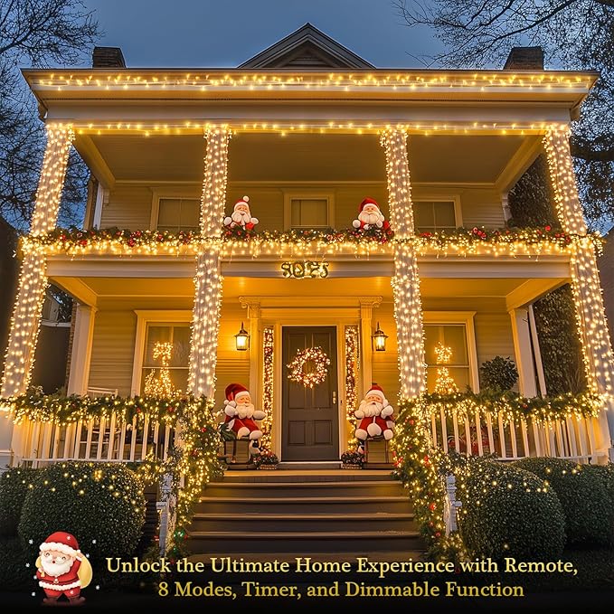 JMEXSUSS 400 LED String Lights Indoor Outdoor Waterproof, 132 ft Warm White Christmas Lights Plug in with Remote, 8 Modes Christmas String Lights for Bedroom Outside Patio Home Party Xmas Tree Decor