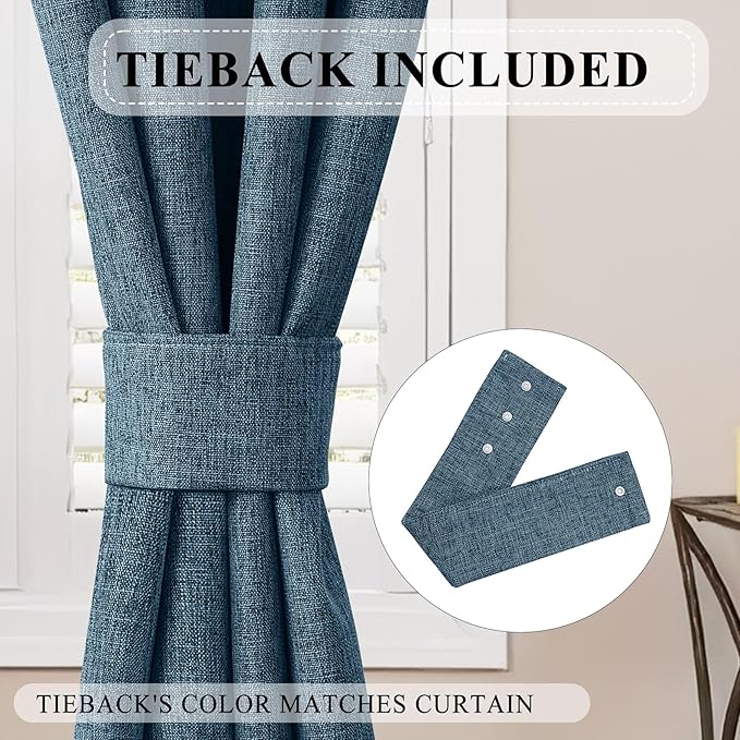 Macochico Blackout Curtains Full Light Blocking Linen Drapes Pinch Pleated Curtains for Bedroom Living Room Window Nursery Purplish Blue Insulated Curtain & Drapes with Tieback 52" Wx84 L 1 Panel
