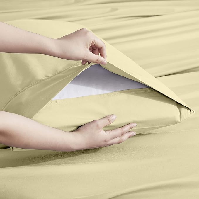 Nestl Extra Deep Queen Sheet Set - 6 Piece Breathable & Cooling Sheets - Hotel Luxury Bedding Set w/18-24 Inch Extra Deep Pockets - Easy & Secure Fit - Soft, Wrinkle Free & Comfy - Vanilla Yellow