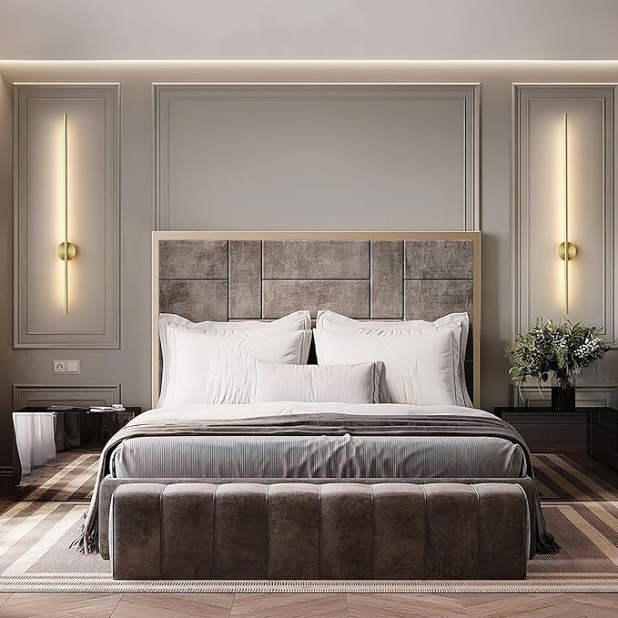 Battery Operated Modern Wall Sconces, Dimmable Wireless Wall Light Set of Two with Remote Control, 3 Color Temperatures, Rechargeable LED Wall Sconce for Bedroom, Living Room, Hallway, 39.3 Inch Brass