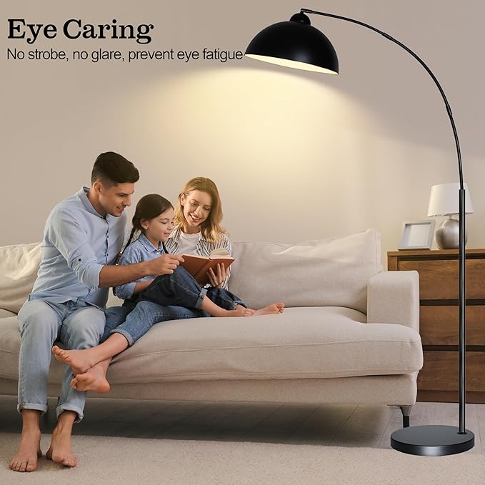Arc Floor Lamp with Remote Control and Adjustable Light Bulb——Arched Tall Lamp for Living Room, Bedroom and Reading,Ideal Choice for Home Decor(Black)