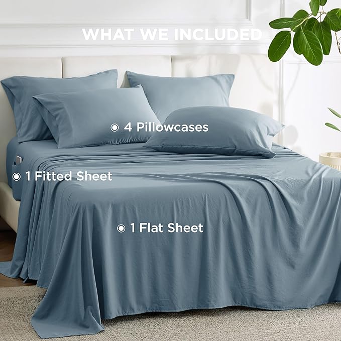 Bedsure Deep Pocket King Sheet Set - 6 Piece, Prewashed Ultra-Soft King Size Sheets Set, Fits Mattresses Up to 18 Inches Thick, Breathable & Secure Fit, Hotel Luxury Bedding, Mineral Blue