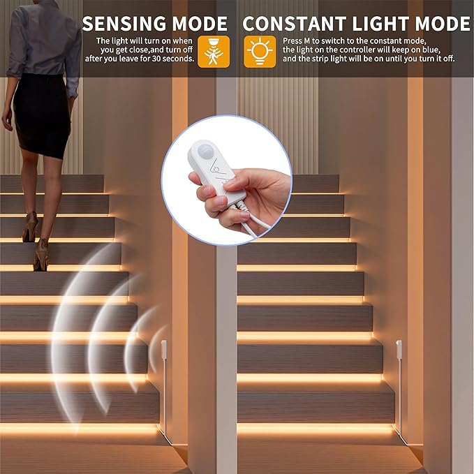 PAUTIX COB LED Strip with Motion Sensor,5V USB LED Tape Light 2700K Warm White,CRI90+ Super Bright,Dimmable Motion Activated LED Strip Light for Bedroom,Cabinets,Kitchen,Stair,Closet Lighting Projects