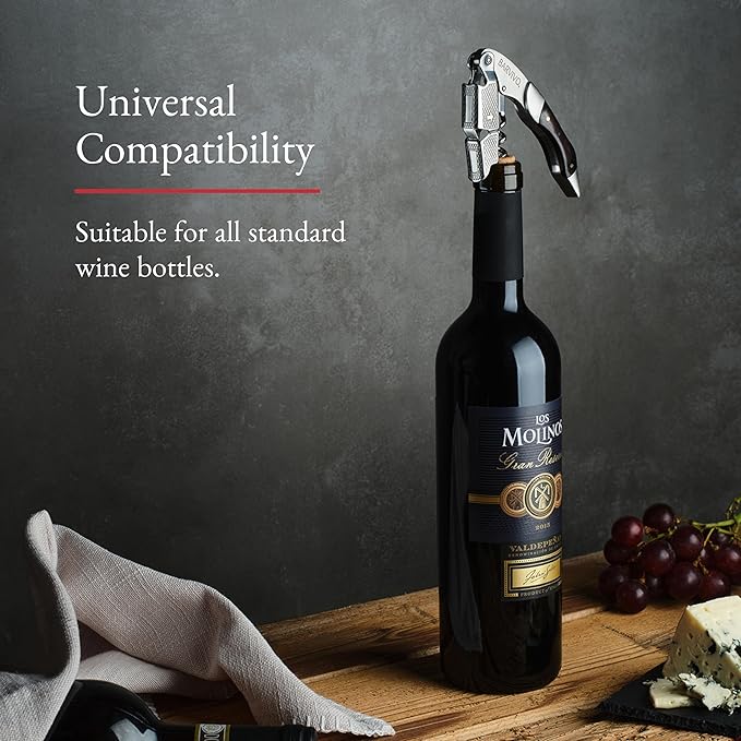 Barvivo Wine Opener with Foil Cutter and Cap Remover - Double Hinged Corkscrew for Bartenders - Stainless Steel Wine Key for Easy Bottle Opening - Manual Wine Bottle Opener - Ebony Wood, 4.7x1.2-Inch