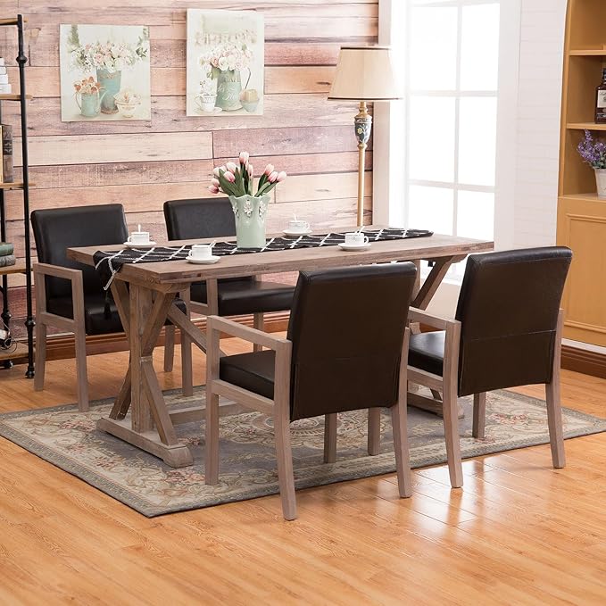 Dining Chairs Upholstered Dining Chairs with Arms, Mid Century Modern Accent Chairs for Living Room Arm Chairs with Wood Frame (2, Black with Wood Arms)